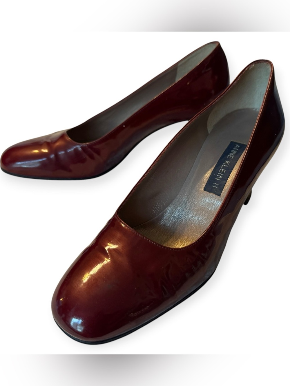 Anne Klein Bordeaux Patent Leather Mid Heel Pump